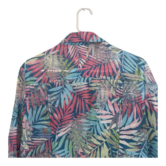 Ruby Rd. Petite 10P Tropical Leaf Print Button-Up Sheer Lightweight Jacket - Picture 9 of 12